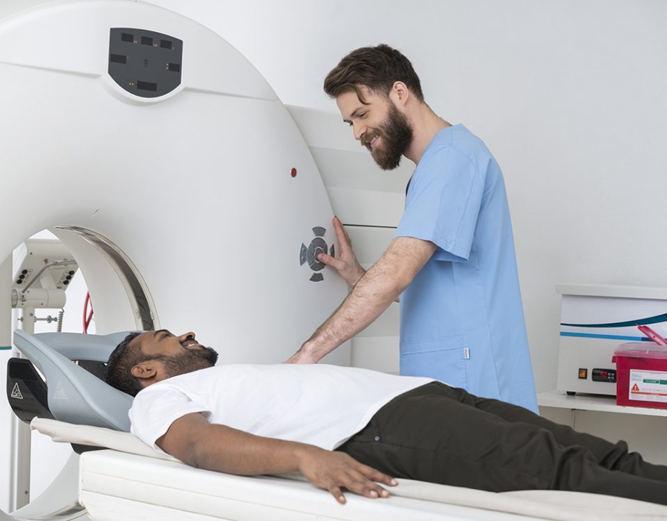 Patient on PET-CT scan table